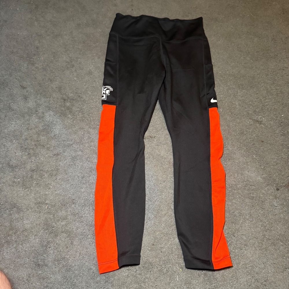 Nike Dri-FIT BGSU Falcons Leggings Womens Small Black Orange Athletic Pockets